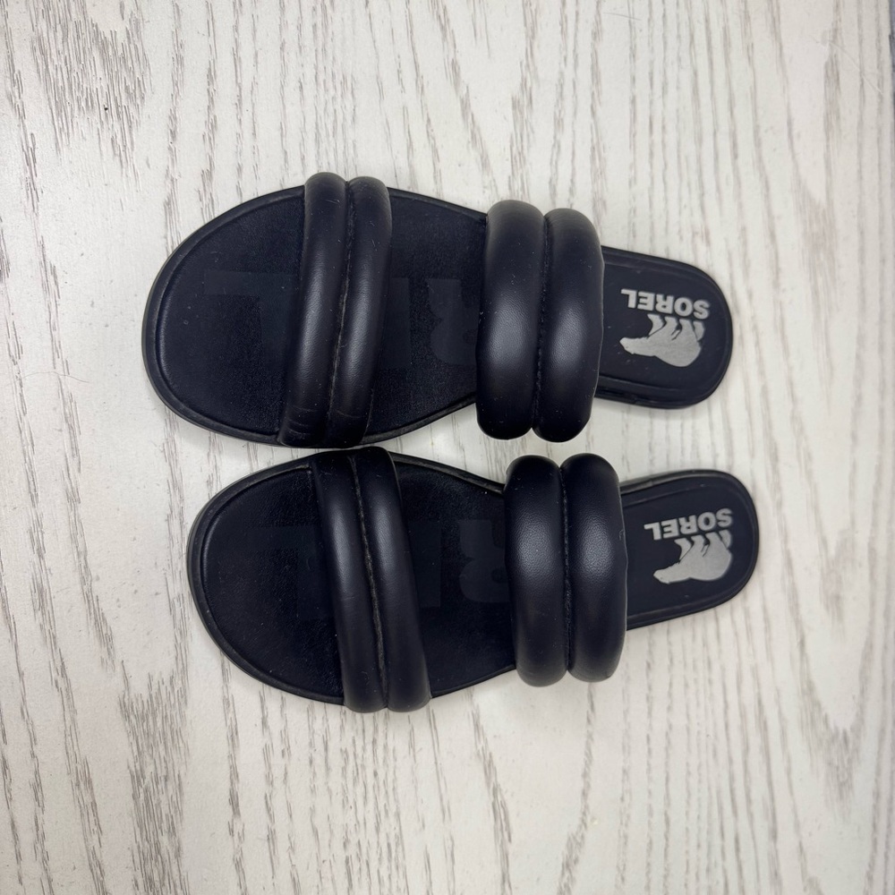 Sorel Black Cushioned Slide Sandals